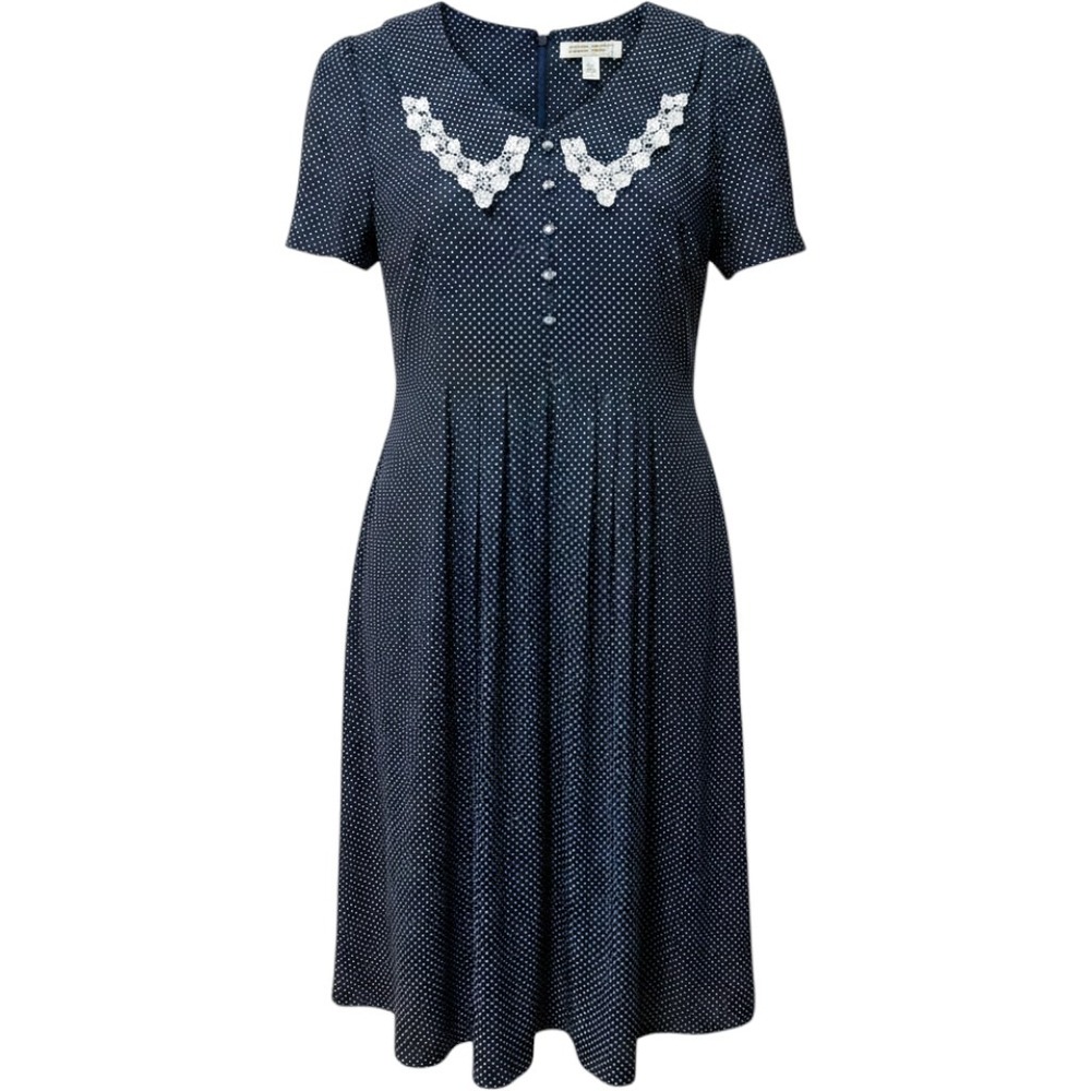 Vintage Navy Blue White Polka Dot Rockabilly Pinup Cottagecore 90s Dress‎ Sz 8